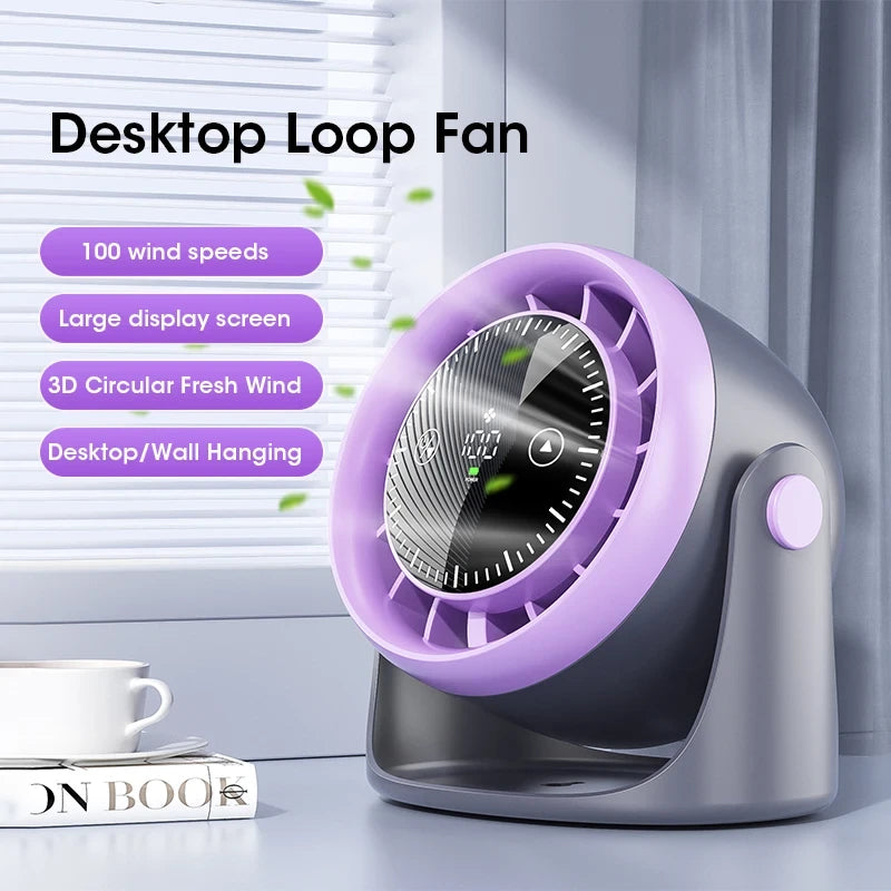 Touch Screen Mini Desk Fan — 100-Speed Adjustable with Digital Display