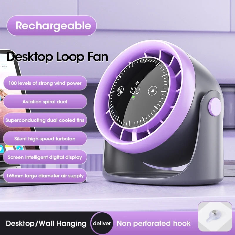 Touch Screen Mini Desk Fan — 100-Speed Adjustable with Digital Display