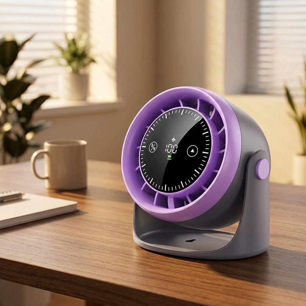 Touch Screen Mini Desk Fan — 100-Speed Adjustable with Digital Display
