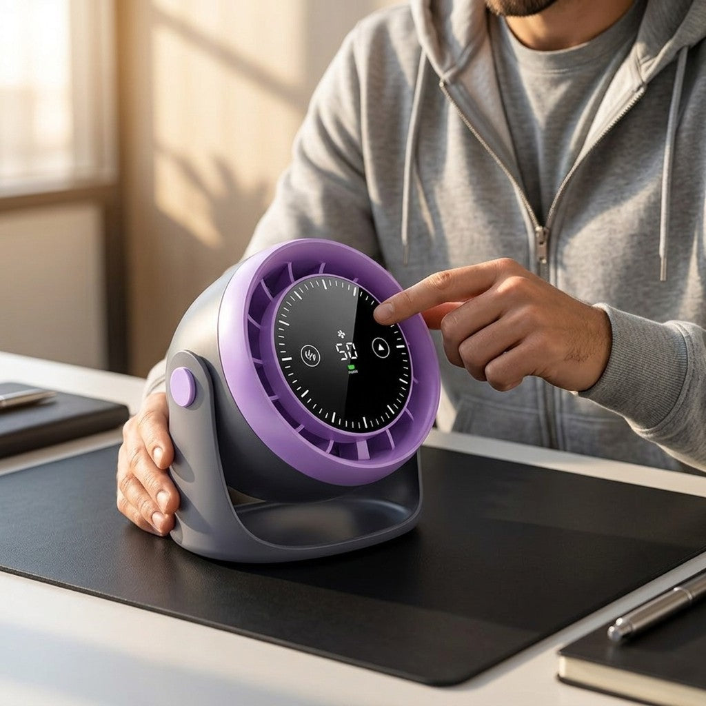Touch Screen Mini Desk Fan — 100-Speed Adjustable with Digital Display